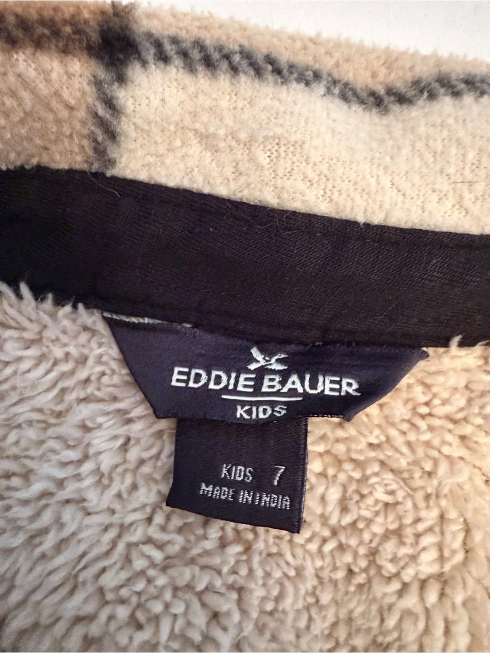 Eddie Bauer Cream, Brown & Black Plaid Sherpa-Lined Shirt Jacket